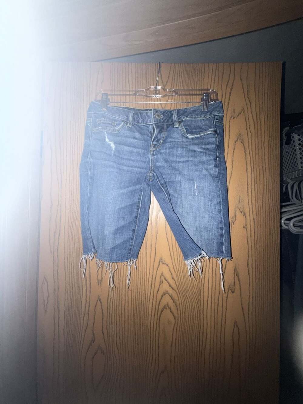 American Eagle Stretch Denim Shorts Size 4 Raw Hem